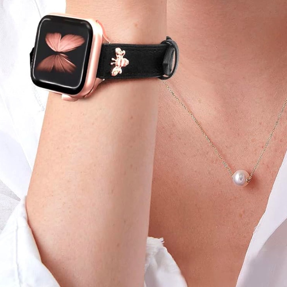 LEATHER WATCH BAND ROSE GOLD BEE CHARM OR SILVER BEE CHARM OR GOLD